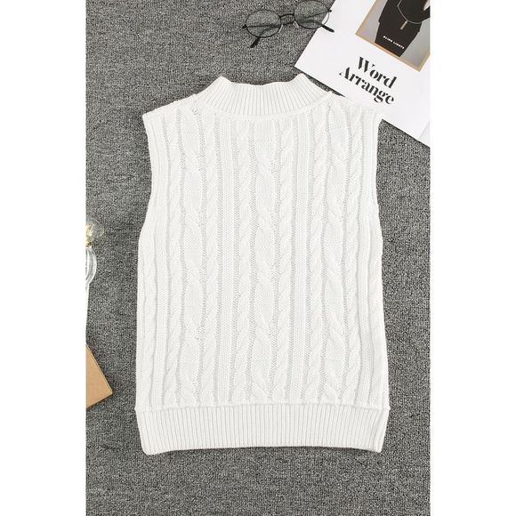 Azura Exchange  High Neck Cable Knit Sweater Vest - Picture 6 of 13